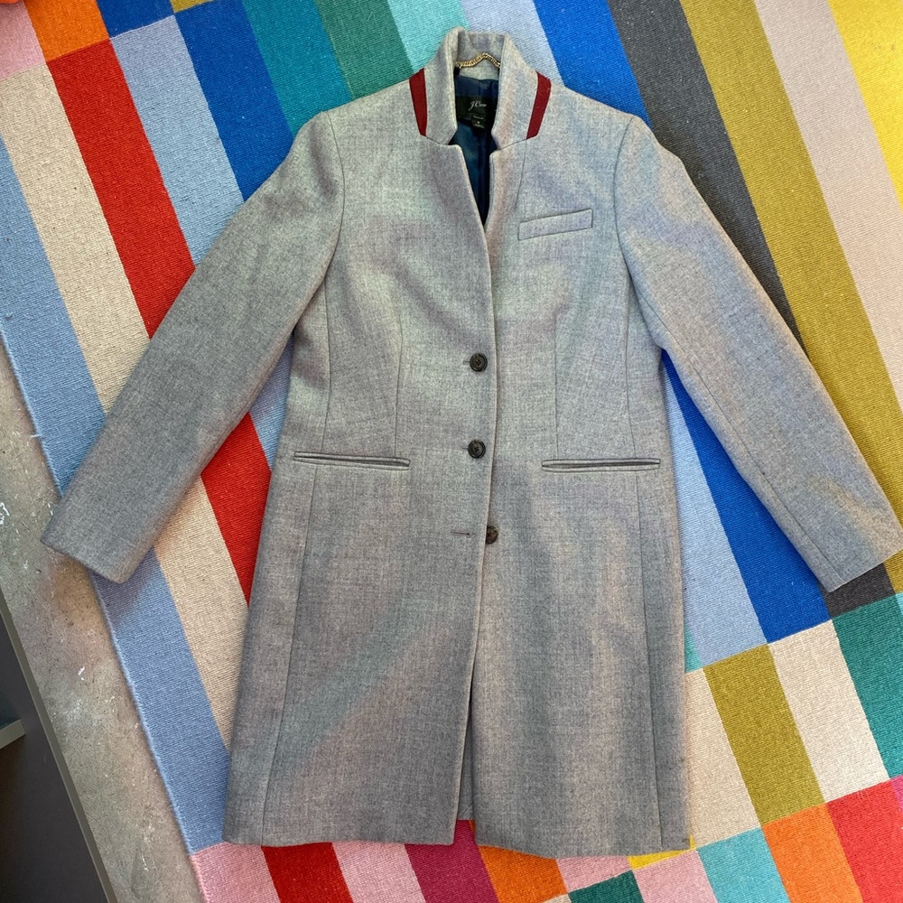 J Crew 100% wool topcoat - grey - size 8 classic winter coat